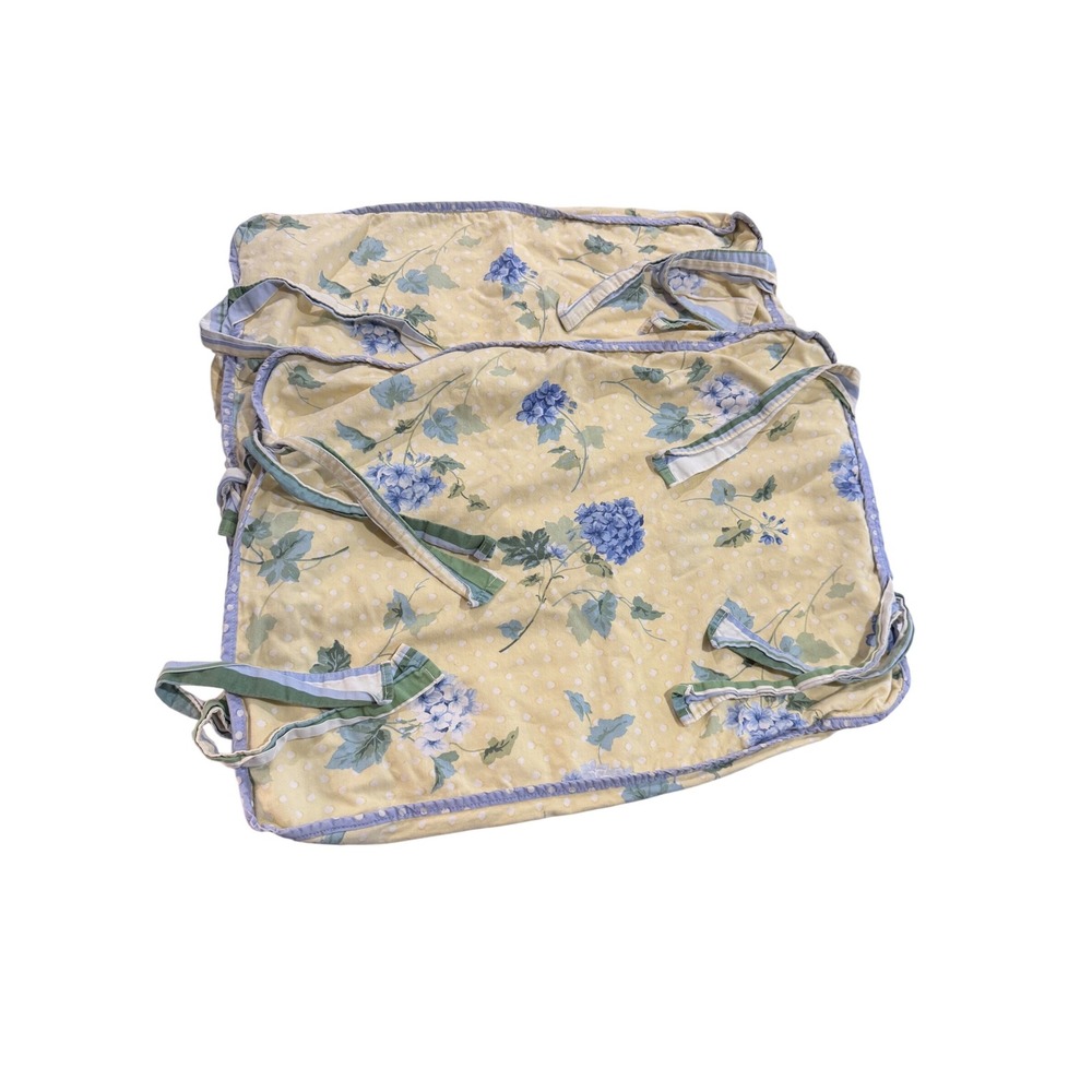VTG Floral‎ Quilted Pillow Cases Set Yellow Blue Hydrangea Polka Dot Cottagecore